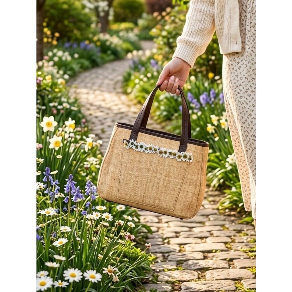 Cole Haan Spring 🌼Daisy Straw/Leather  Mini Tote Bag